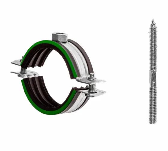 Хомут сантехнический 3 с уплотнителем со шпилькой М8 оцинкованный 87-94 мм