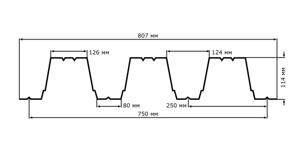 Профнастил оцинкованный НС114 0,9х600 мм 1м