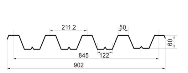 Профнастил оцинкованный НС60 0,4мм 1м
